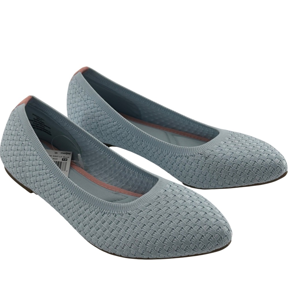 Falls Creek Womens 8 Phoebe Knit Ballet Flats Blue Woven Pointed Toe Memory Foam